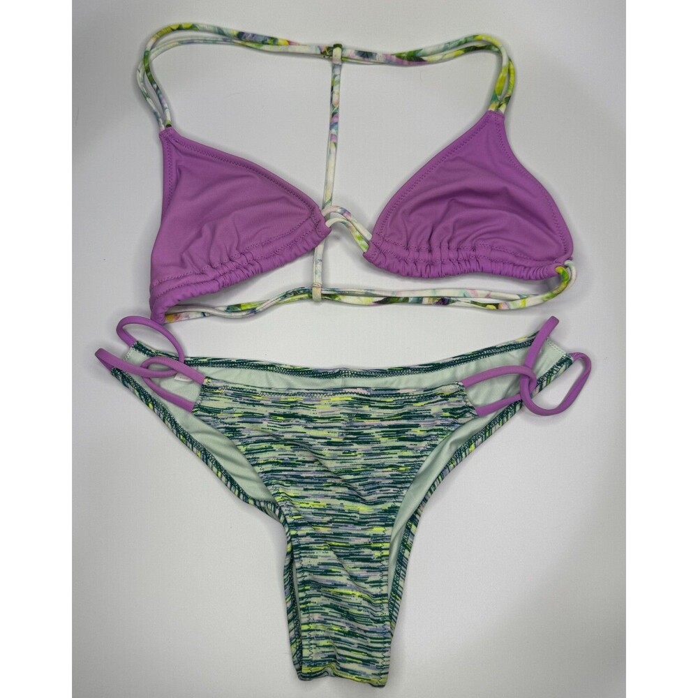 Y2K Victoria's Secret Knockout Cheeky Strappy Bikini Bottoms Green Purple Medium